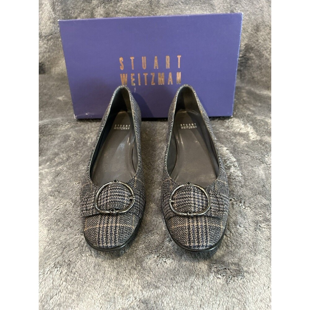 Stuart Weitzman Women's Ballet Flats Plaid Fabric Buckle Accent US 7 B